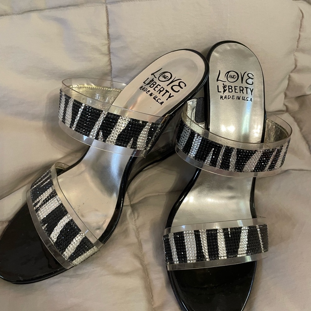 Love & Liberty Clear Wedge Sandals 7.5 – Rhinestone, Made USA